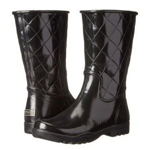 SPERRY Top Sider Glossy Black Quilted Waterproof Rubber Rain Boots